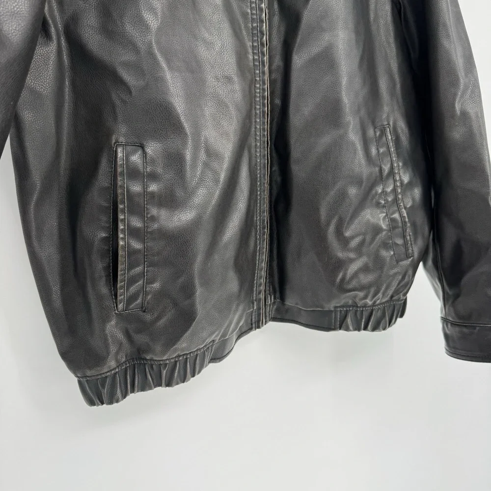 Columbia‎ Faux Leather Full Zip Heavy Bomber Jacket Men's XL Black Fleece Lined